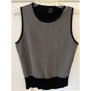 Sandra Sleeveless Chevron Knit Top Black White Silk Blend Women's M